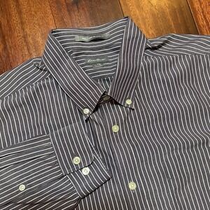 Eddie Bauer Shirt Men TXL XLT Extra Large Tall Purple White Striped Button Down*